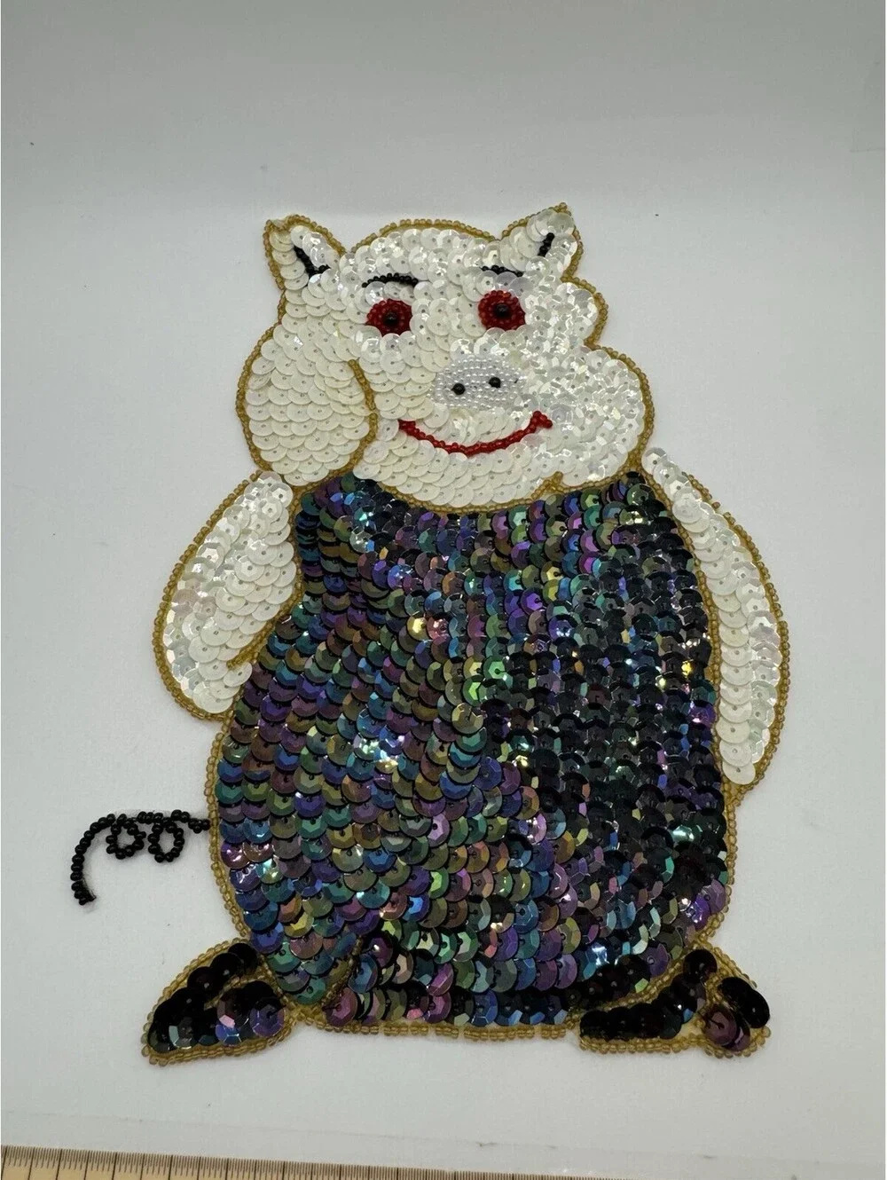 Sequined & Beaded Pig With Dress Sew On Patch NOS